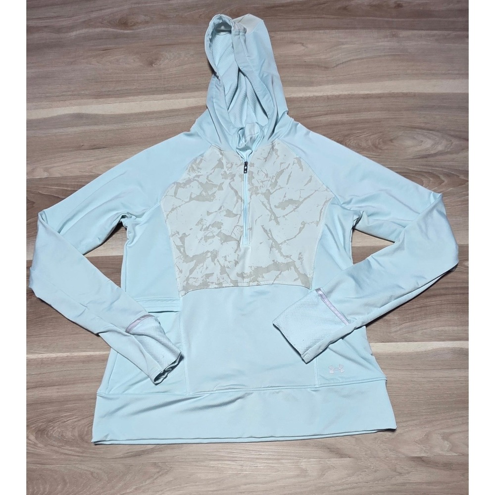 Under Armour 1/4 Zip Hoodie Womens Medium Light Blue Marble Running Pullover
